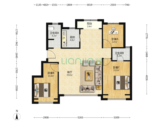 想云湾槿地轩 3室1厅2卫 110平方