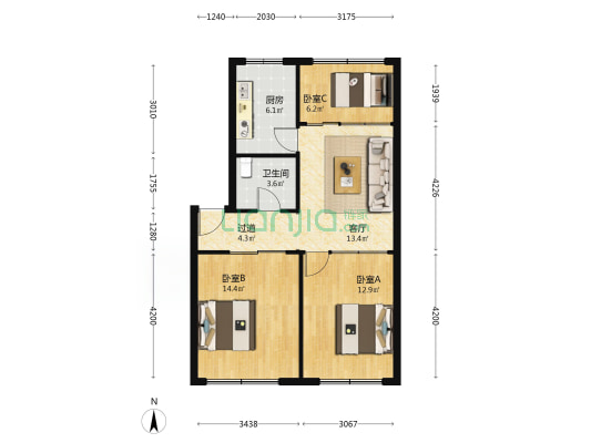 新潮三区 3室1厅1卫 77平方