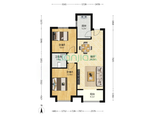 高远森霖城三区 2室1厅1卫 86平方