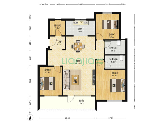 保利时光印象 3室1厅2卫 126平方
