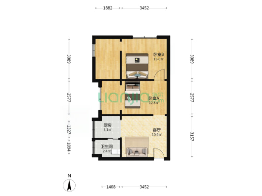 襄江摄影公司家属院 2室1厅1卫 56平方