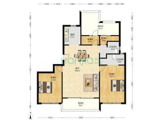 兰溪书院 4室1厅2卫 155平方