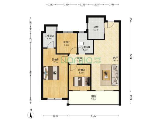 云悦天境 3室1厅2卫 103平方