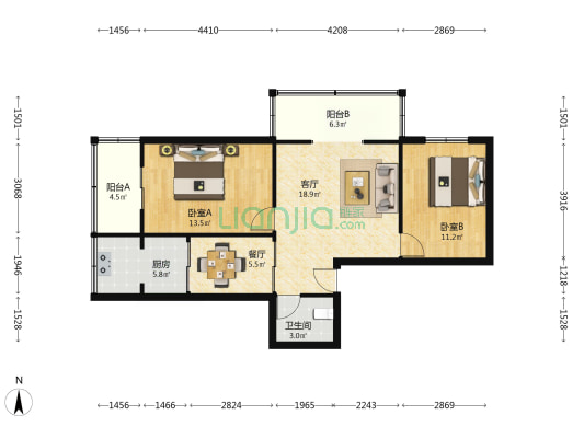 热力小区 2室2厅1卫 75平方