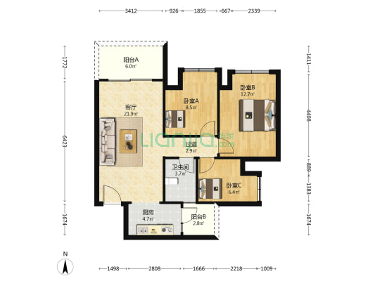 首钢铂鹭风华鹭悦湾 3室1厅1卫 84平方