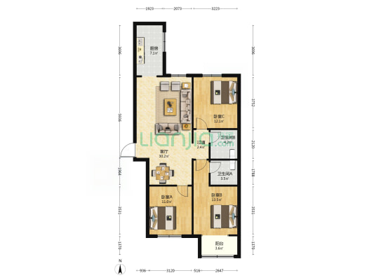银泰名苑 3室1厅2卫 128平方