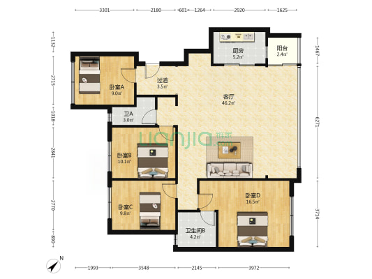 万科菁蓉都会 4室1厅2卫 135平方