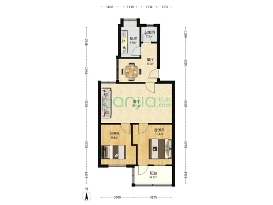长沙供电段宿舍 2室2厅1卫 68平方