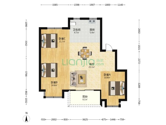 上水华庭 3室1厅1卫 100平方