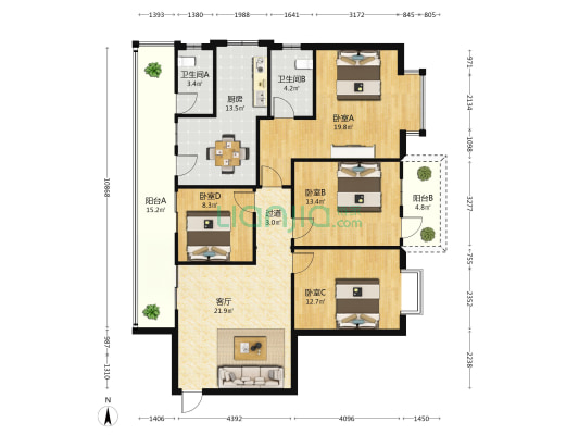 广西机械施工公司生活区 4室1厅2卫 134平方