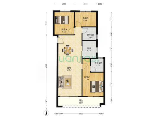碧桂园云境 3室1厅2卫 118平方