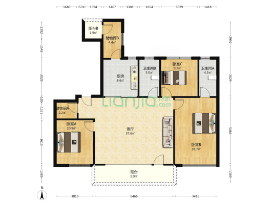 华润置地东港瑞府 3室1厅2卫 125平方