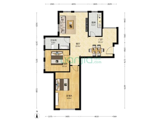 新天地小区 2室1厅1卫 107平方