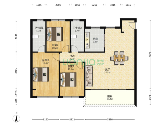 澄澜云庭 3室1厅2卫 131平方