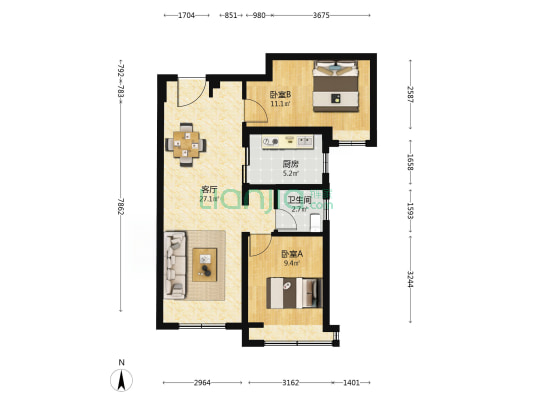 建发·珺和府 2室1厅1卫 87平方