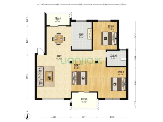 它山堰新村 3室1厅1卫 117平方