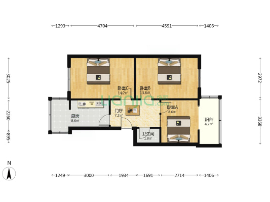 落虹桥街6号院 3室0厅1卫 64平方