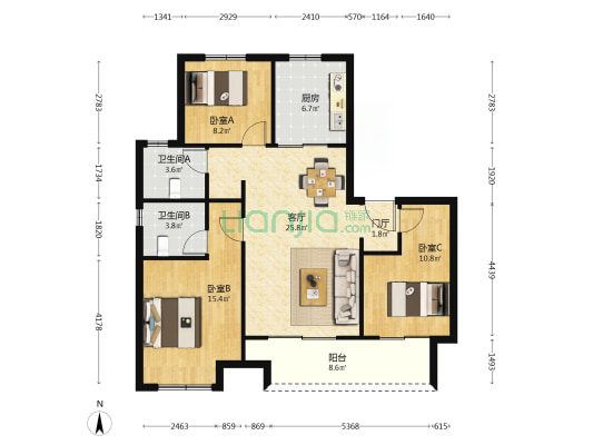 城湾 3室1厅2卫 114平方
