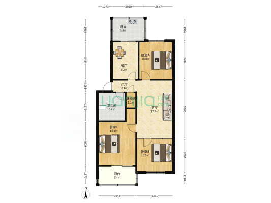武装部北院 3室2厅1卫 97平方