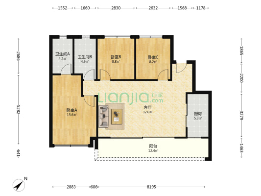 正成万柳墅院 3室1厅2卫 108平方