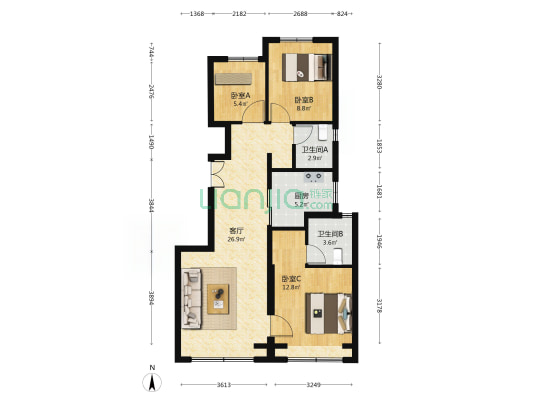 中骏金辉未来云城 3室1厅2卫 96平方