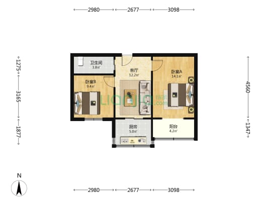 毛纺路989号 2室1厅1卫 56平方