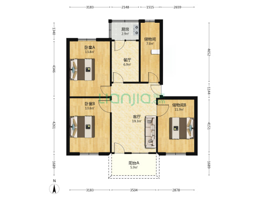 阜王路一建小区 2室2厅0卫 92平方