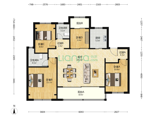 五矿路劲澜悦溪云 4室1厅2卫 131平方