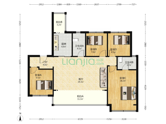 中国铁建武侯樾府 4室1厅2卫 134平方