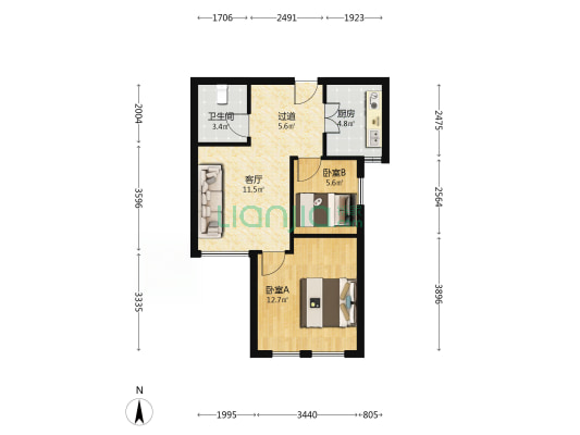 州河湾西园东区 2室1厅1卫 62平方