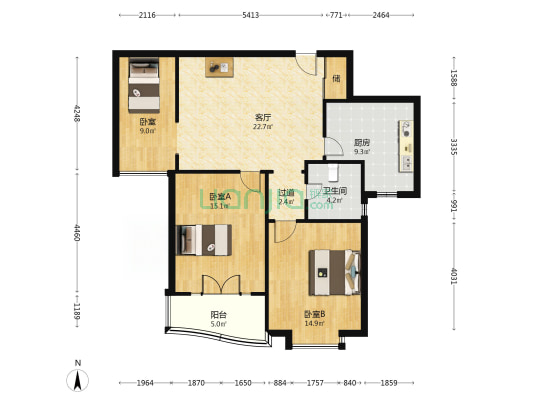 银城东苑西华苑 3室1厅1卫 105平方