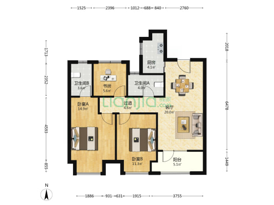 恒泰朗诗熙华府 3室1厅2卫 103平方