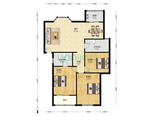 通运路25号 3室1厅2卫 135平方
