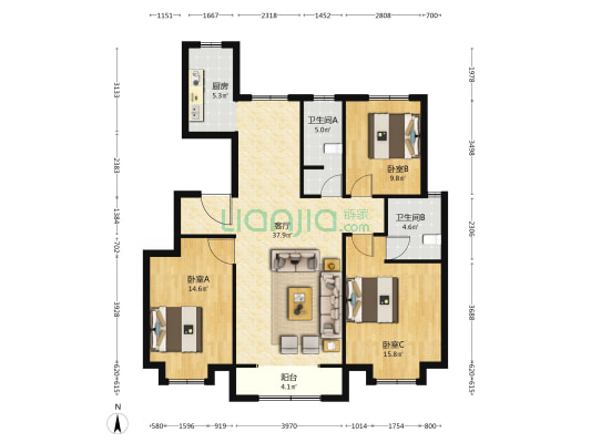 百郦学府 3室1厅2卫 129平方