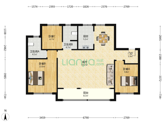 济高雲璟府 3室1厅2卫 130平方