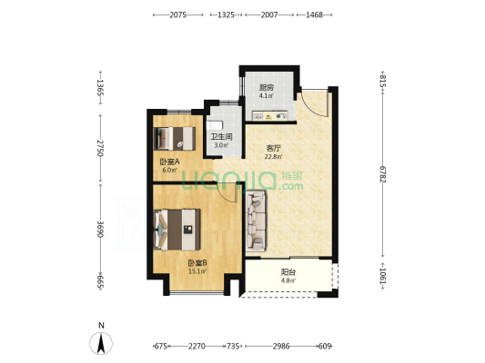 海盛公寓 2室1厅1卫 76平方