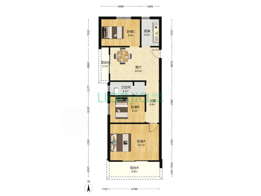 马塍雅院 3室1厅1卫 90平方