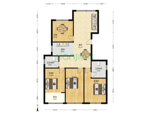 绿洲麒麟府 4室1厅2卫 138平方