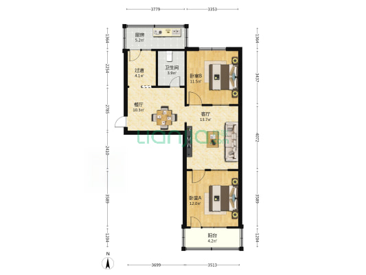 工商苑 2室2厅1卫 76平方