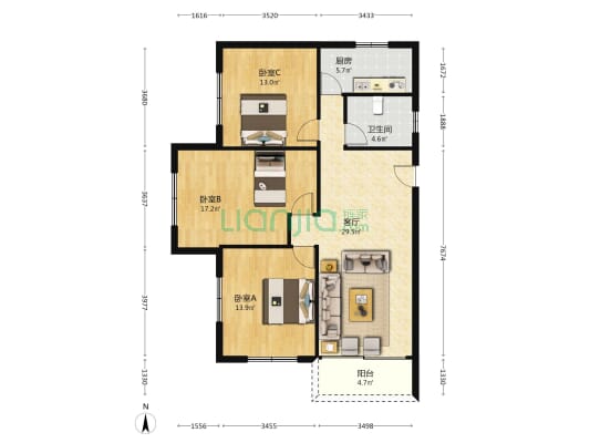 湖景工业区 3室1厅1卫 106平方