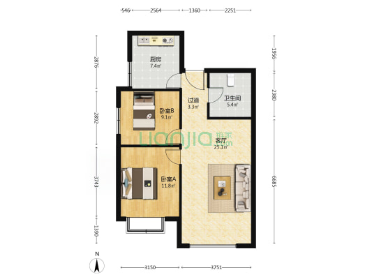 广润家园 2室1厅1卫 97平方