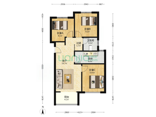 永威双鹤湖畔 3室1厅1卫 88平方