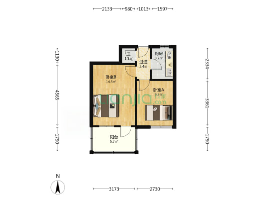 新黄路2460 2室0厅1卫 43平方