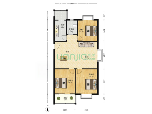 徽州家园 3室1厅1卫 107平方