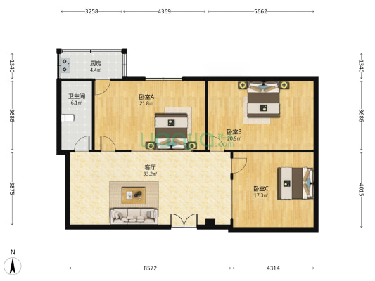 甘肃兰海物流钢材总部 3室1厅1卫 102平方