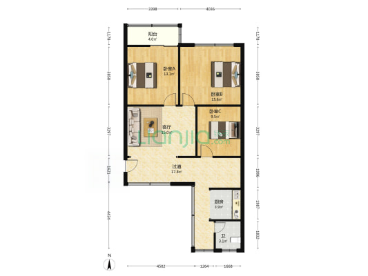 人民检察院住宅楼 3室1厅1卫 80平方