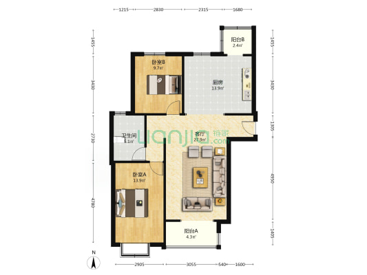 涿州城西 农大人才家园113平全明大两居拎包入户-户型图