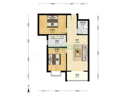 房子属于精装修的，楼层比较好，采光好-户型图
