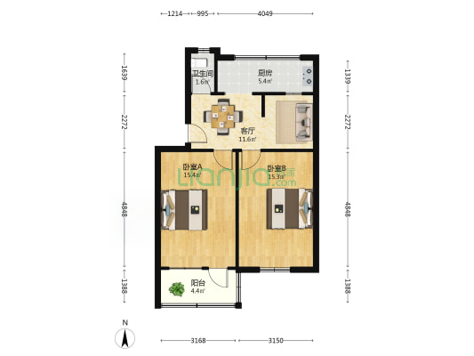 湖北交通职业技术学校家属区 2室1厅1卫 66平方