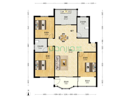 富贵苑(希望路) 3室1厅2卫 142平方
